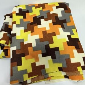Vintage 1970s Yellow Orange Brown Geometric Fabric 60x84" Retro Polyester